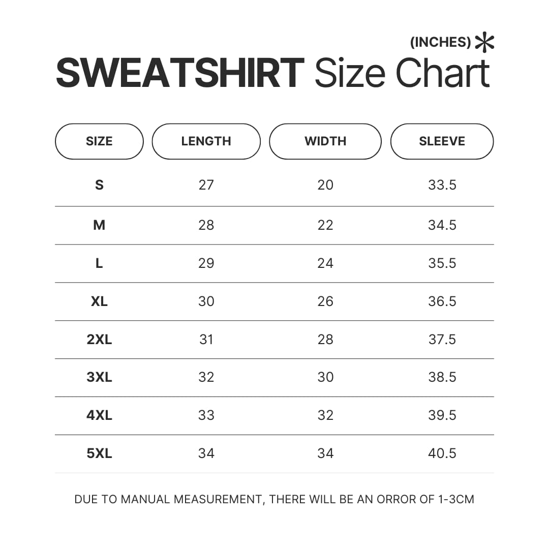 Sweatshirt Size Chart - Sea Of Thieves Merch