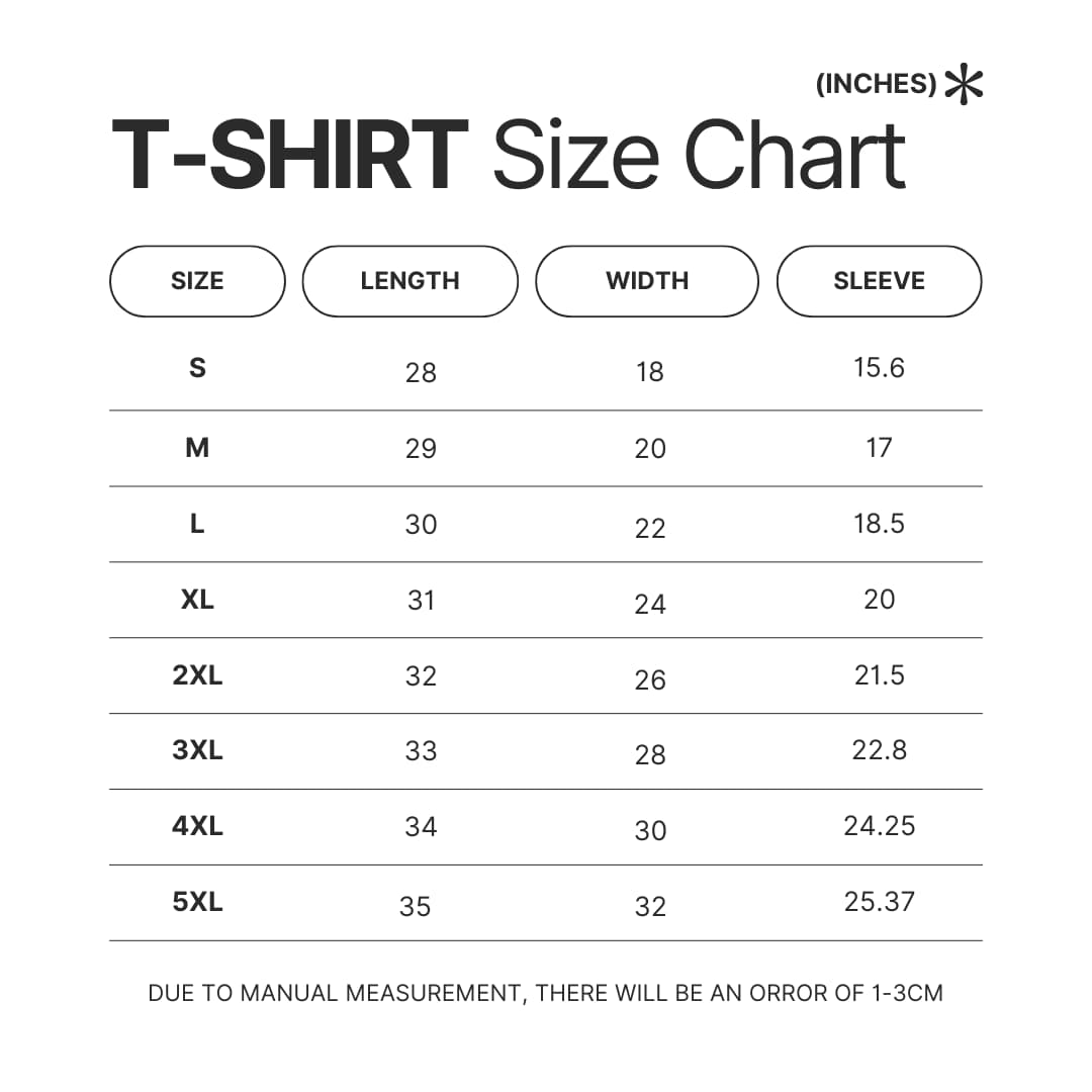 T shirt Size Chart - Sea Of Thieves Merch